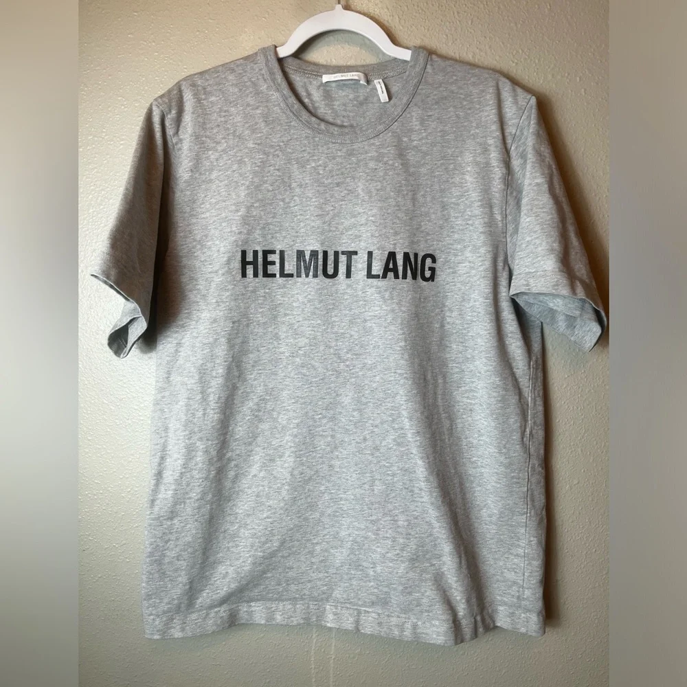 Helmut Lang Logo Grey Short Sleeve T-Shirt Men’s size L - Picture 2 of 5